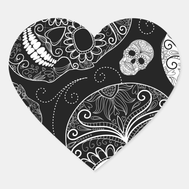 Sugar Skull BW Heart Sticker (Front)