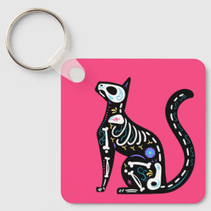 Sugar Skull Calavera Cat III Key Ring