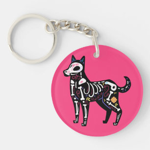 Sugar Skull Calavera Dog II Key Ring