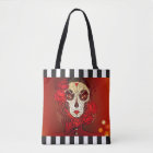 Sugar skull calavera stripe reusable tote bag