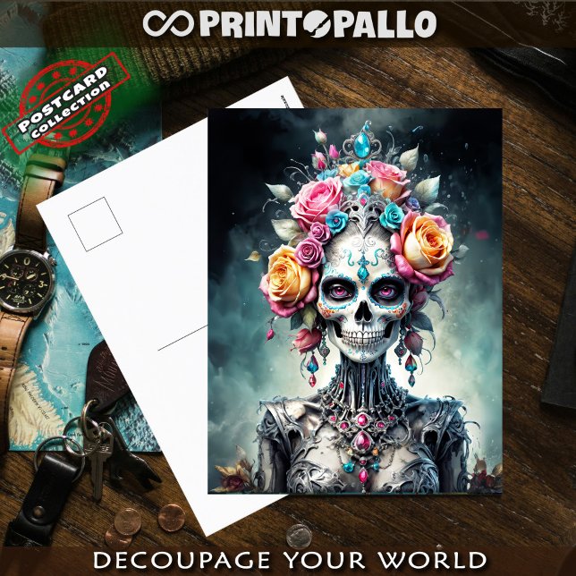 Sugar skull calaveras Santa Muerte flowers  Postcard (Creator Uploaded)