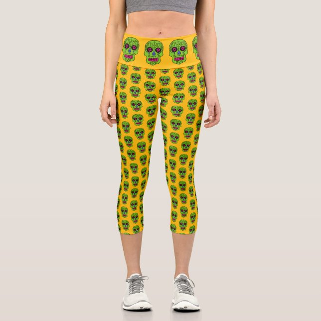 Sugar Skull Capri Leggings (Front)