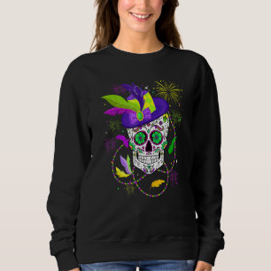 Sugar Skull Carnival Beads Mask Jester Hat Mardi G Sweatshirt