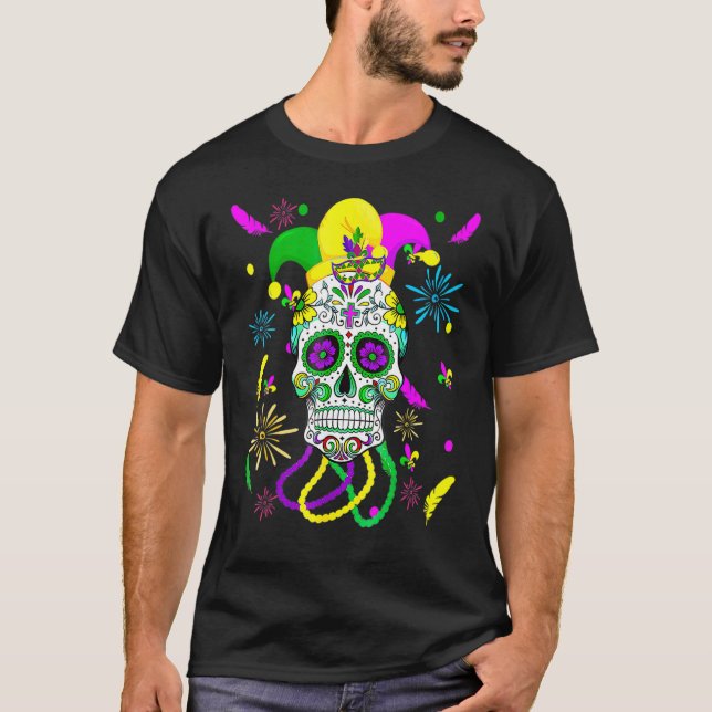 Sugar Skull Carnival Mask Jester Hat Mardi Gras  5 T-Shirt (Front)