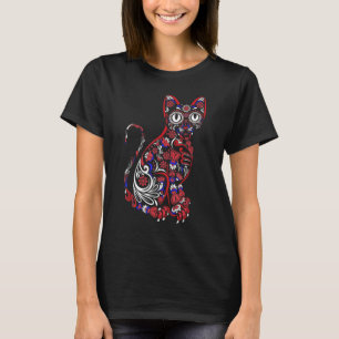 Sugar Skull Cat 4th Of July Kitten Kitty Patriotic T-Shirt