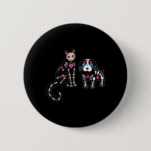 Sugar Skull Cat And Dog Funny Halloween 6 Cm Round Badge