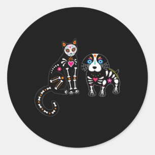 Sugar Skull Cat And Dog Funny Halloween Classic Round Sticker