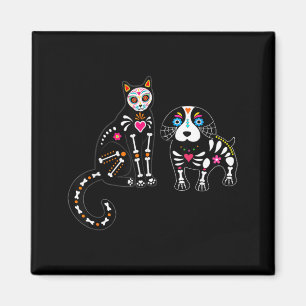 Sugar Skull Cat And Dog Funny Halloween Magnet