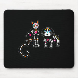 Sugar Skull Cat And Dog Funny Halloween Mouse Mat