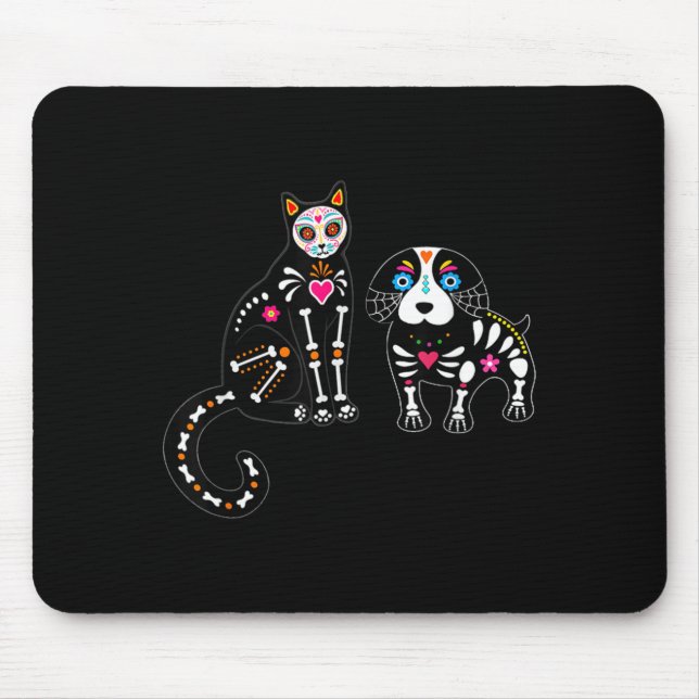 Sugar Skull Cat And Dog Funny Halloween Mouse Mat (Front)