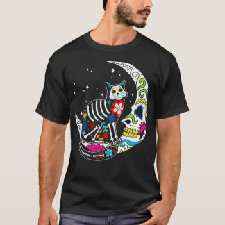 Sugar Skull Cat And Moon Clothing Men Women Day of T-Shirt