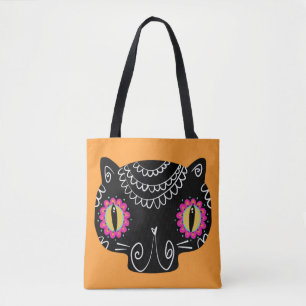 Sugar Skull Cat Catrina Day of the Dead Tote Bag