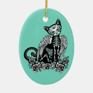 Sugar Skull Cat Ceramic Tree Decoration