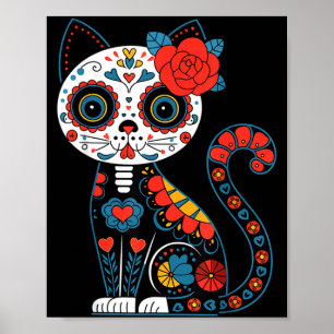 Sugar skull cat day of dead dia de los muertos poster