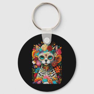 Sugar Skull Cat De Los Muertos La Catrina Day Of T Key Ring