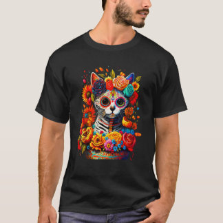 Sugar Skull Cat De Los Muertos La Catrina Day Of T T-Shirt