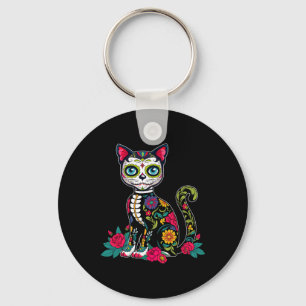 Sugar Skull Cat Dia De Muertos Day Of Dead Hallowe Key Ring