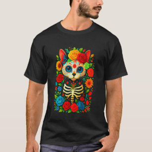 Sugar Skull Cat Dia de Muertos Halloween Day of Th T-Shirt