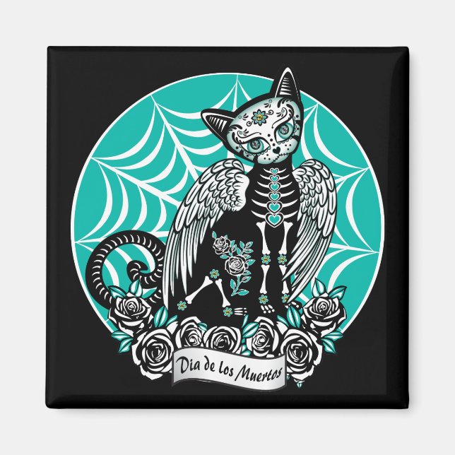 Sugar Skull Cat Magnet (Front)