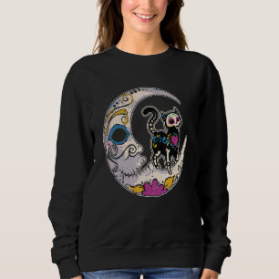 Sugar Skull Cat Moon Dia De Los Muertos Mexican Da Sweatshirt