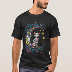 Sugar Skull Cat Moon Halloween T-Shirt