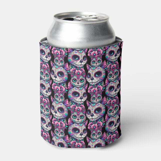 Sugar Skull Cat Pattern Can Cooler (Can Front)