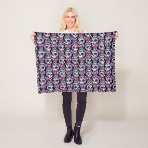 Sugar Skull Cat Pattern Fleece Blanket