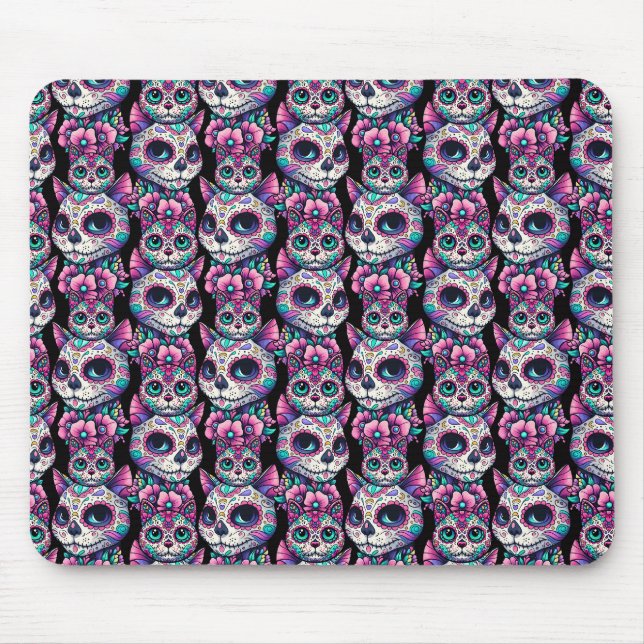 Sugar Skull Cat Pattern Mouse Mat (Front)
