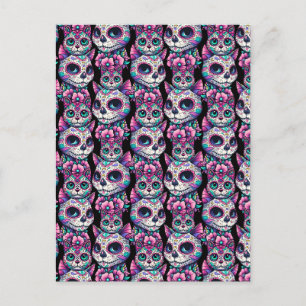 Sugar Skull Cat Pattern Postcard