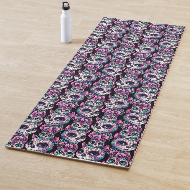 Sugar Skull Cat Pattern Yoga Mat (In Situ)