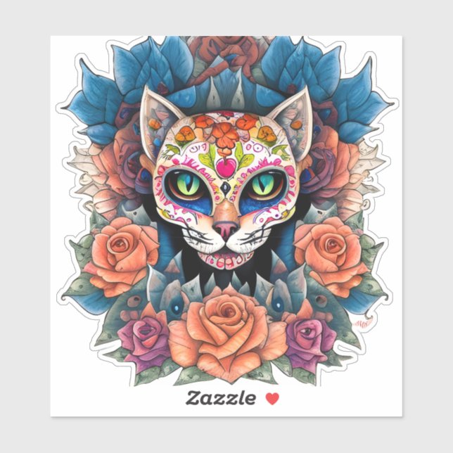 Sugar Skull Cat Surrounded by Flowers (Sheet)