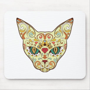 Sugar Skull Cat - Tattoo Design Mouse Mat