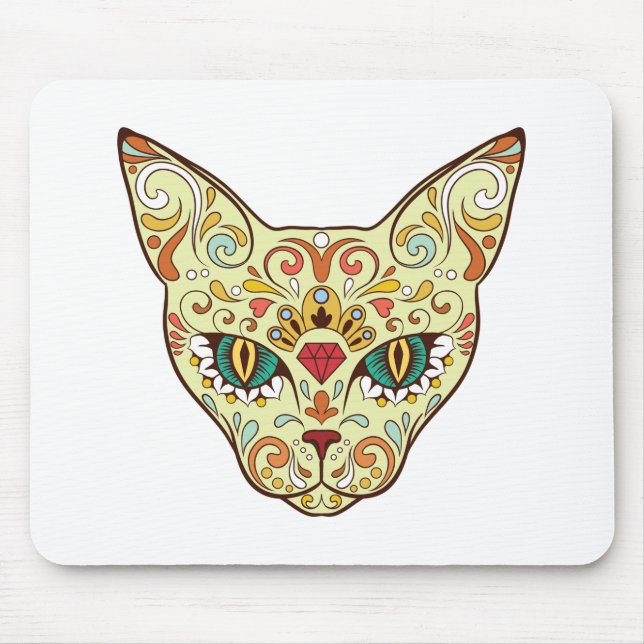 Sugar Skull Cat - Tattoo Design Mouse Mat (Front)