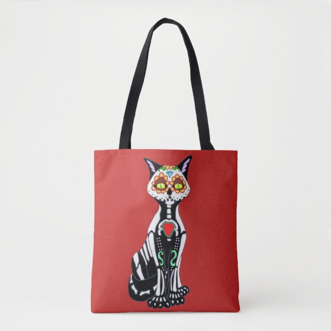Sugar Skull Cat Tote Bag (Front)
