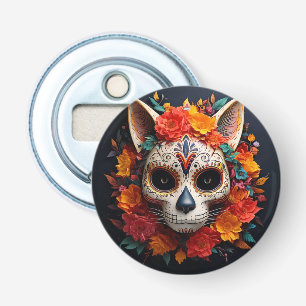 Sugar Skull Cat with Flowers Bottle Opener