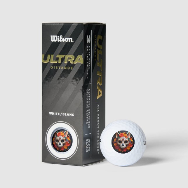 Sugar Skull Cat with Flowers Golf Balls (Packaging)