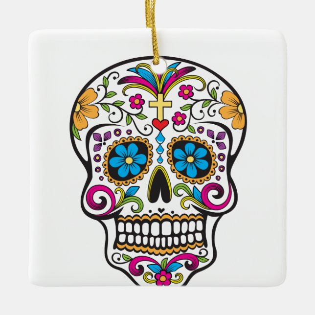 Sugar Skull Ceramic Ornament (Front)
