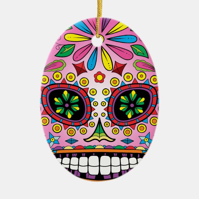 Sugar Skull Ceramic Tree Decoration (Front)