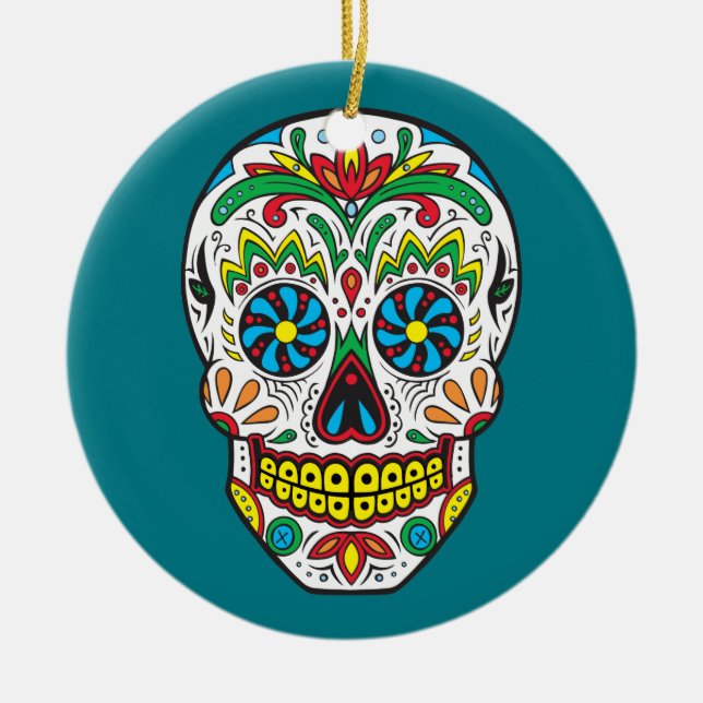 Sugar Skull Ceramic Tree Decoration (Front)
