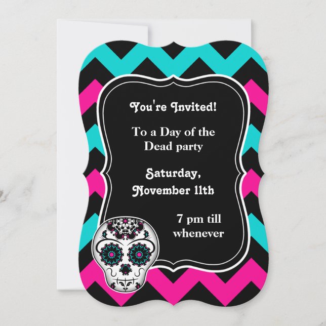 Sugar skull chevron party invitation (Front)