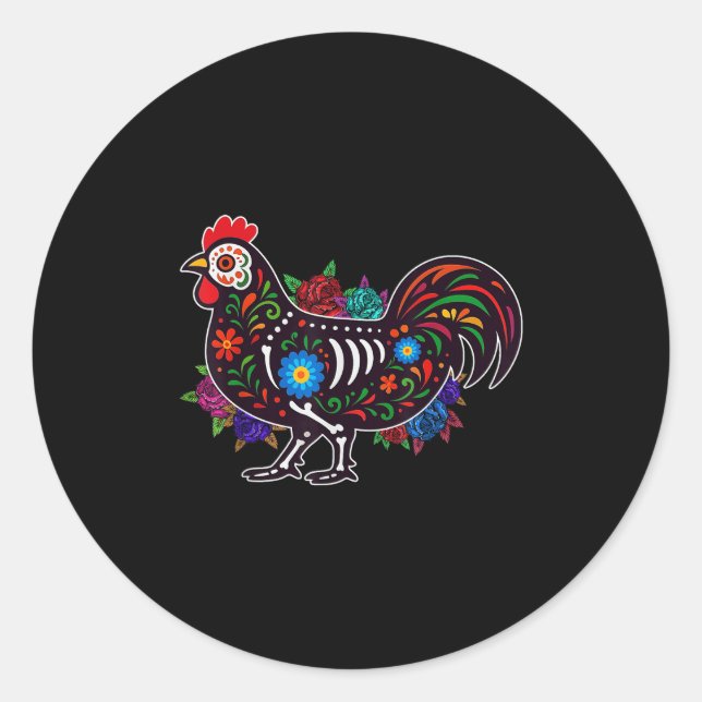 Sugar Skull Chicken Dia De Muertos Halloween Day O Classic Round Sticker (Front)