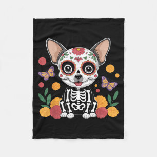 Sugar Skull Chihuahua Halloween Dog Fleece Blanket