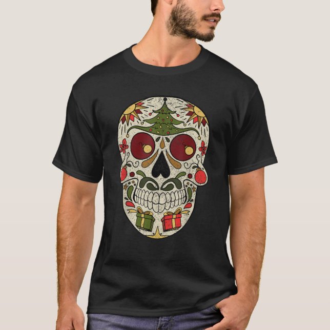 Sugar Skull Christmas Shirt Grunge Dios De Los Mue (Front)
