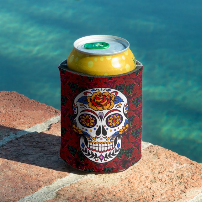 Sugar Skull Cinco de Mayo Personalise Your Name Can Cooler (In Situ Pool)