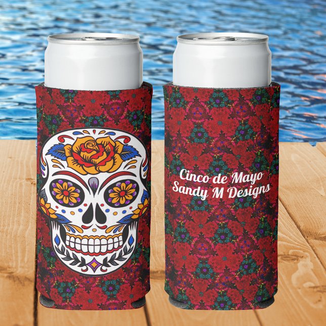 Sugar Skull Cinco de Mayo Personalise Your Name Seltzer Can Cooler (Creator Uploaded)