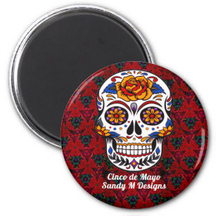 Sugar Skull Cinco de Mayo Red Floral Name Magnet