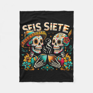 Sugar Skull Coffee Fiesta Mexican Day Seis Siete 6 Fleece Blanket