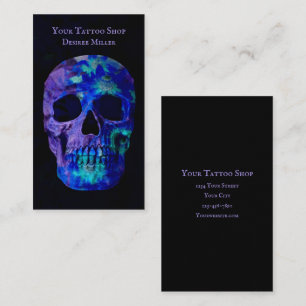 Sugar Skull Colorful Blue Teal Purple Tattoo Shop Business Card