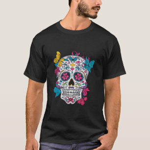 Sugar Skull Colourful Art Floral Butterfly Skulls T-Shirt