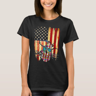 Sugar Skull Crack Vintage American Flag Independen T-Shirt